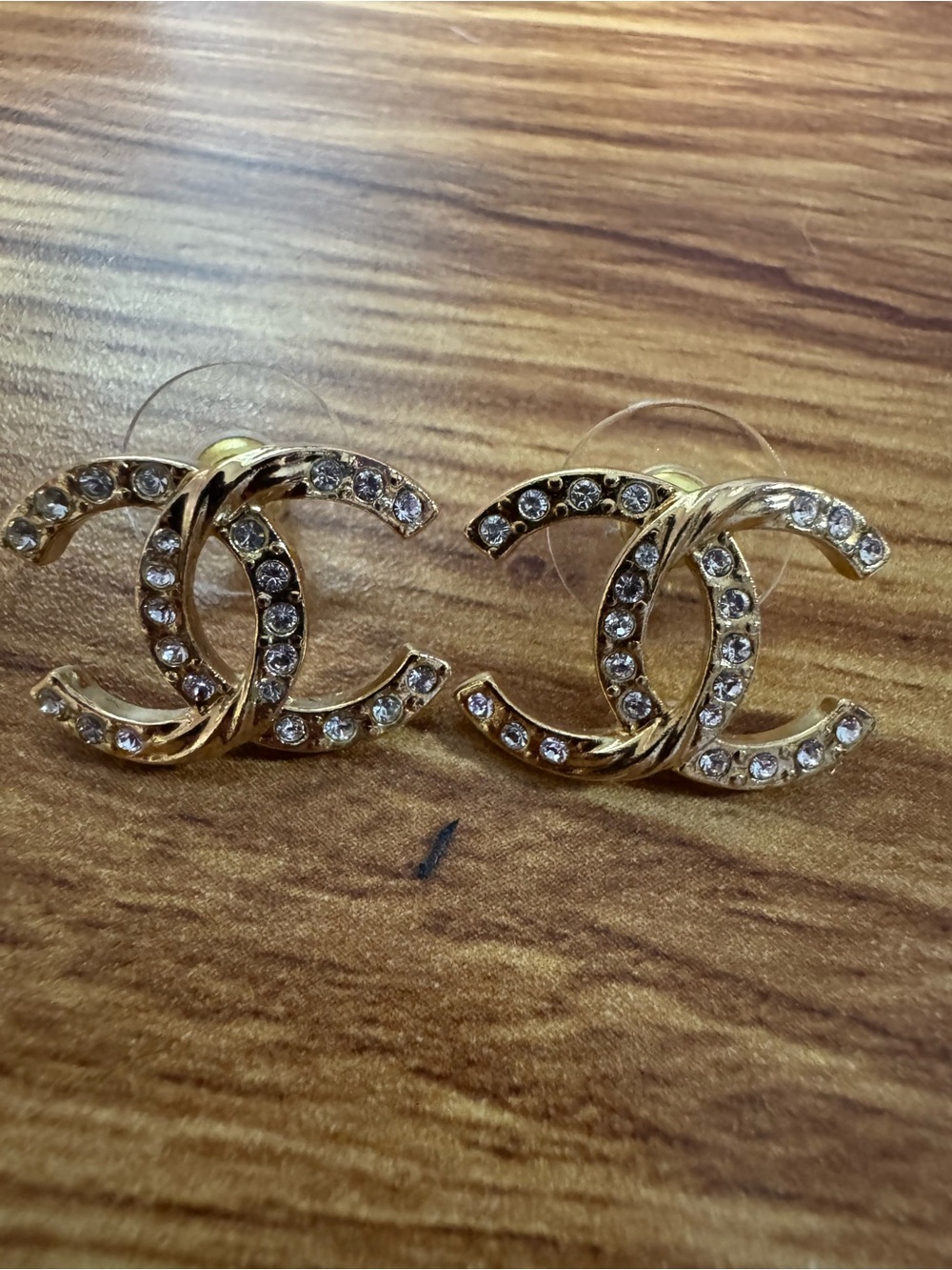 Chanel Gold-Tone Crystal Interlocking CC Stud Earrings